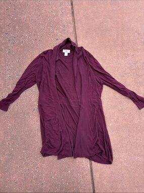 LOFT Open-Front Long Cardigan - Burgundy Plum
